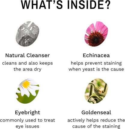 Topical pet eye care product formula to prevent fur discoloration