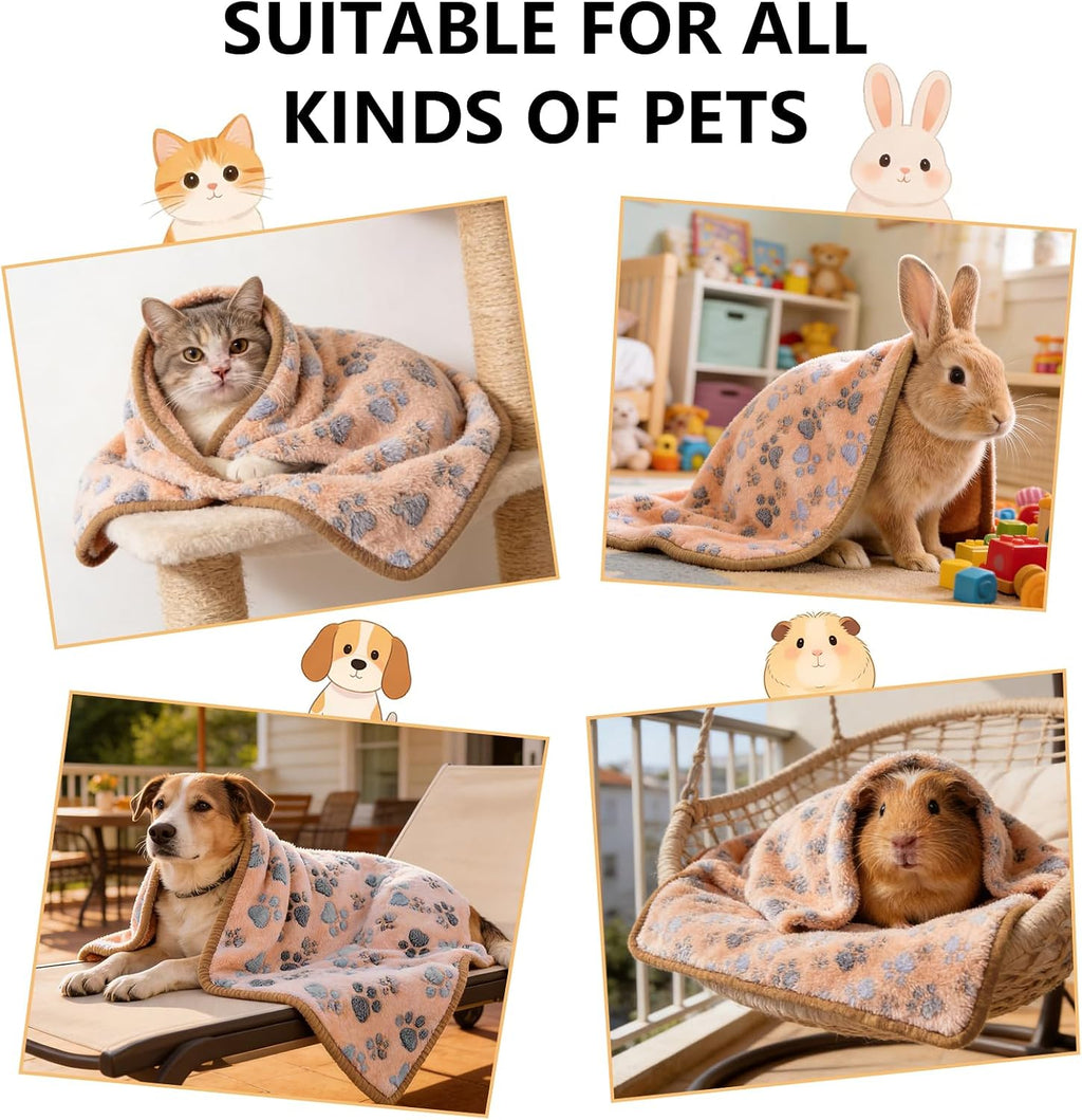 Cute paw print flannel throw in coffee color folded neatly inside a pet crate.