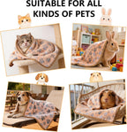 Cute paw print flannel throw in coffee color folded neatly inside a pet crate.