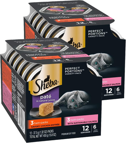 Sheba Perfect Portions Wet Cat Food Pate with Sustainable Salmon, Signature Seafood Entree, and Tender White Fish and Tuna Entree Variety Pack, 2.6 oz. Twin Pack Trays (24 Count, 48 Servings) - Image 11