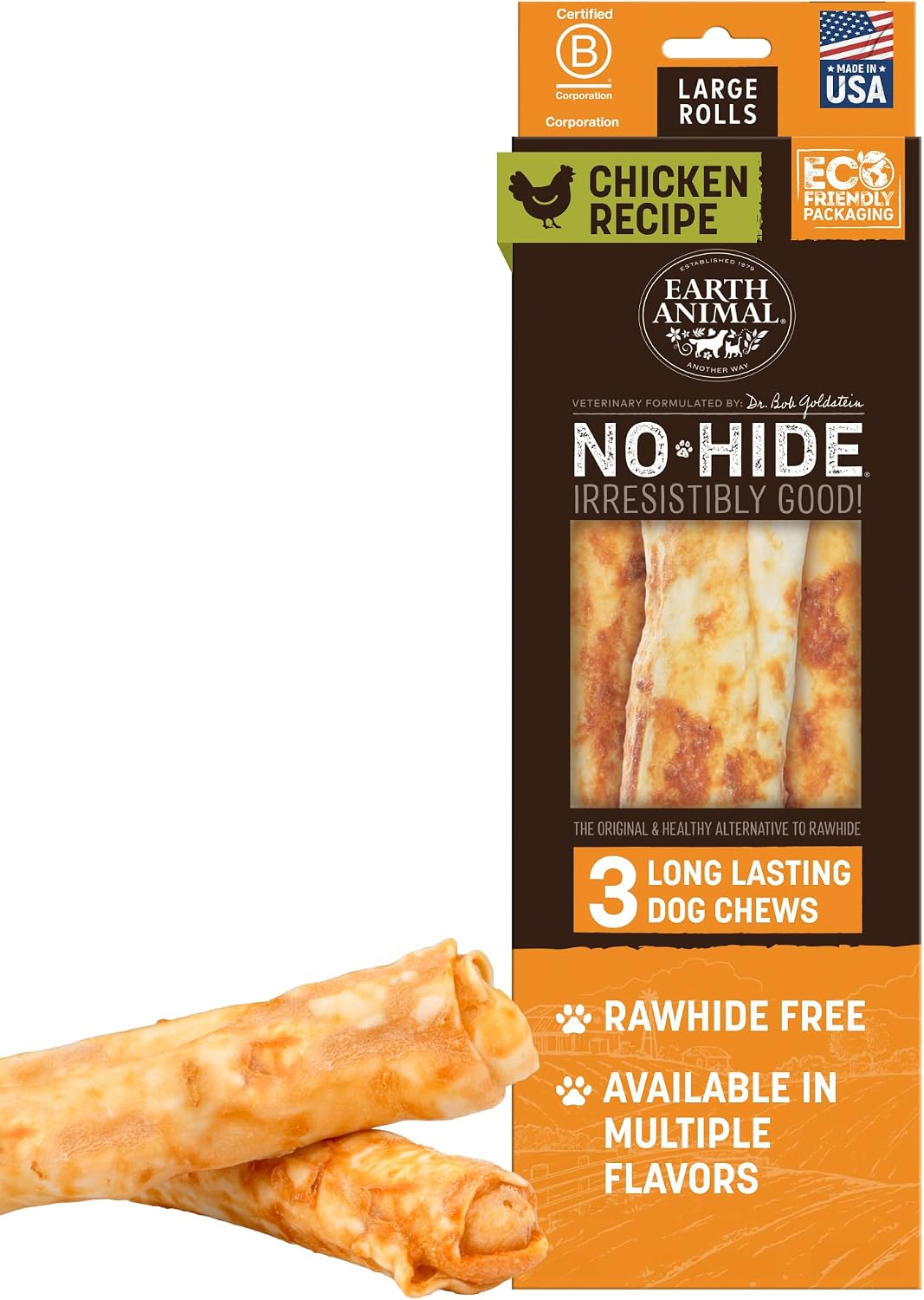 Earth Animal No Hide Chews - Long Lasting Rawhide Free Large Dog Chews Rolls, Chicken - 2 Count - Image 9