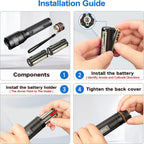 Vansky pocket sized portable black light tool shown with the included six alkaline batteries.