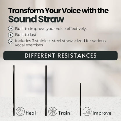 Close up view of the durable stainless steel singing straw used for voice therapy exercises.
