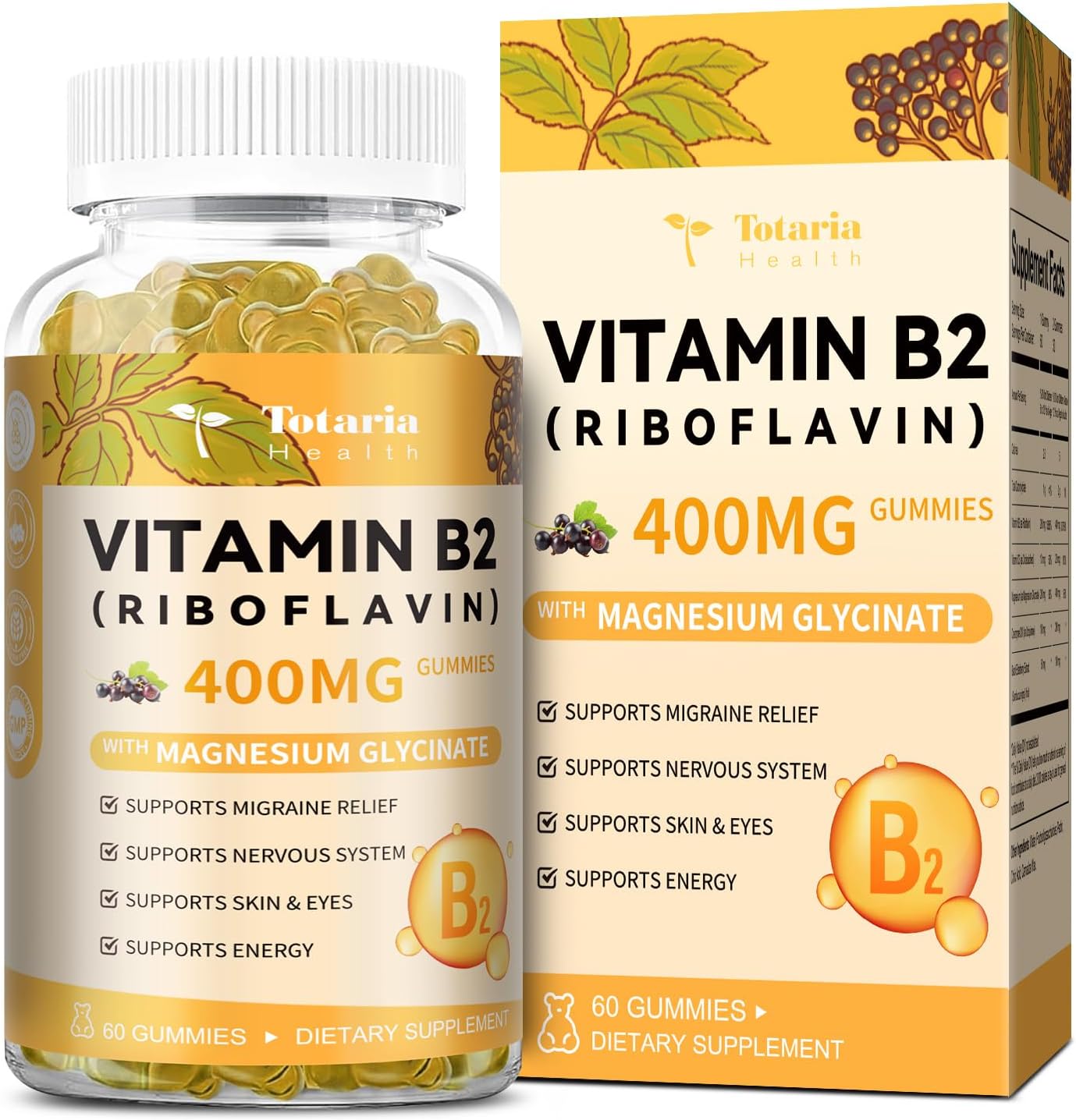 Totaria Vitamin B2 400mg Riboflavin front view showing authentic sugar free bottle