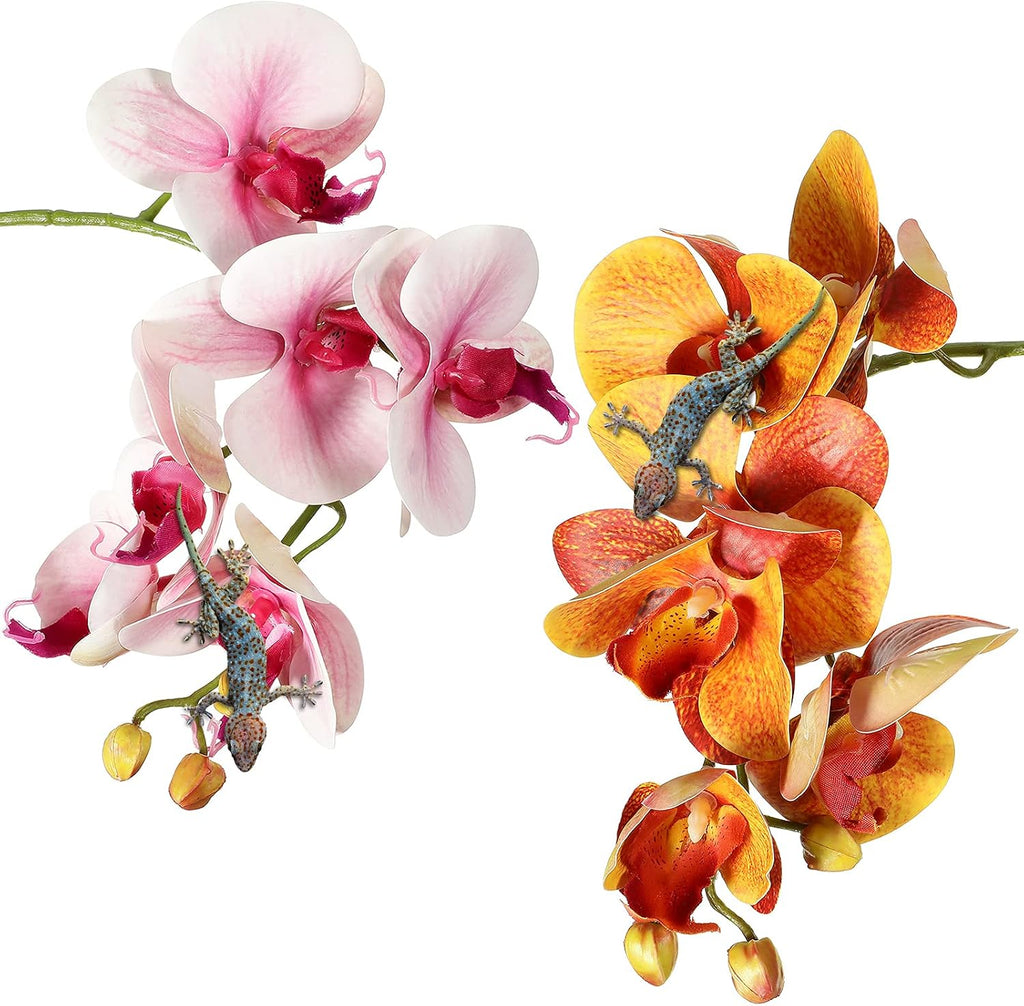Chuangdi 2 Pieces Artificial Phalaenopsis with Suction Cups Terrarium Plant Decoration Reptile Habitat Plant Decor for Hermit Crab Lizards Geckos Snake Reptile (Dark Pink, White Yellow) - Image 10
