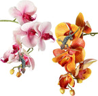Chuangdi 2 Pieces Artificial Phalaenopsis with Suction Cups Terrarium Plant Decoration Reptile Habitat Plant Decor for Hermit Crab Lizards Geckos Snake Reptile (Dark Pink, White Yellow) - Image 10