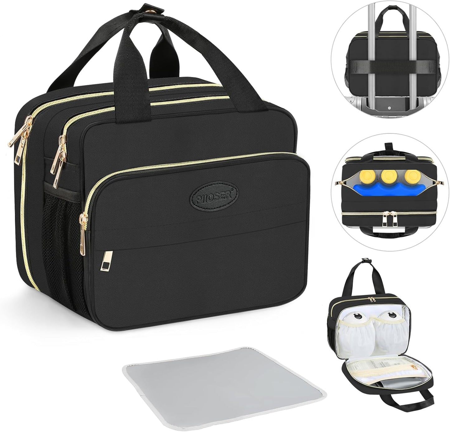 Piioser breastmilk cooler travel bag front view in black
