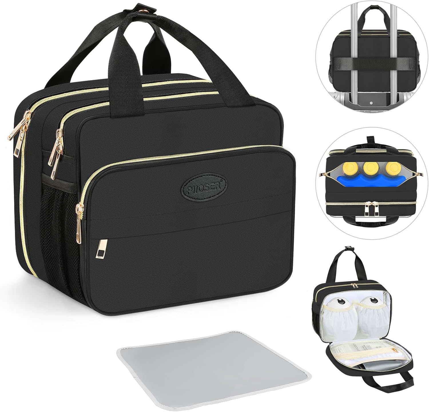 Piioser breastmilk cooler travel bag front view in black