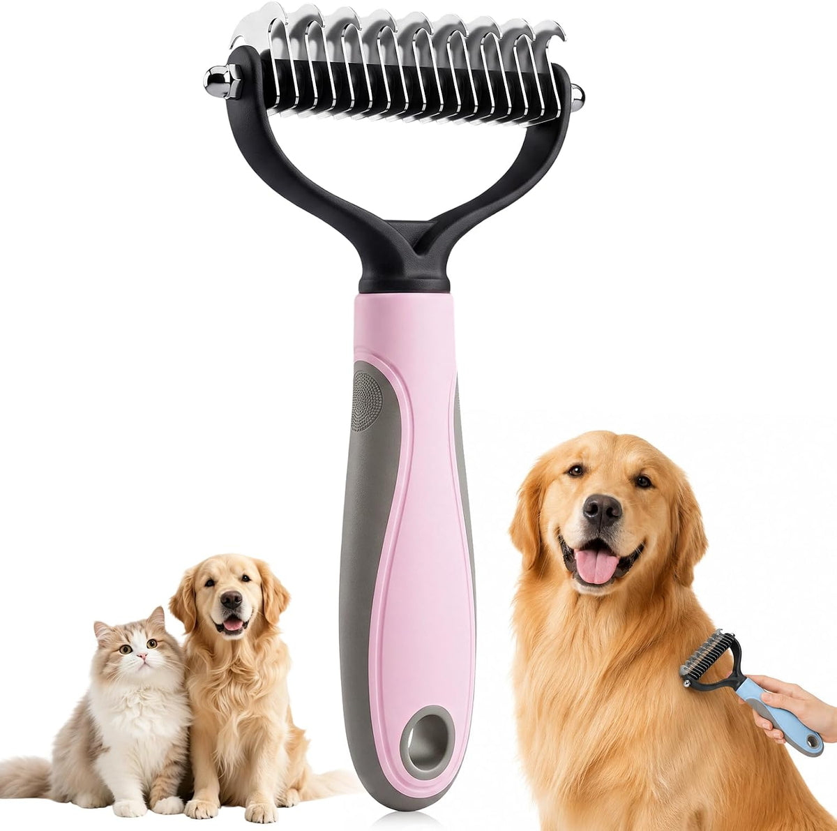 Generic Double Sided Pet Grooming Brush pink view