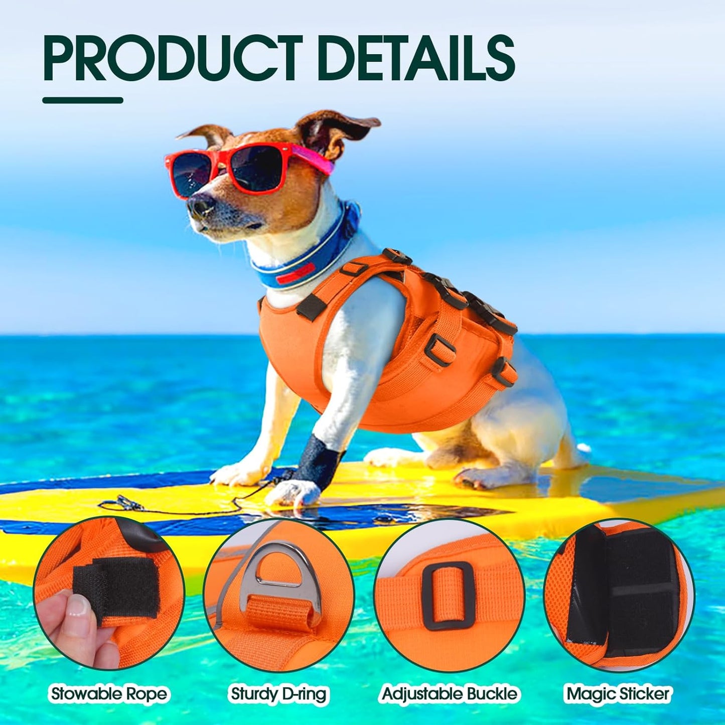 Kuoser dog swimming vest close up reflective strips and buckles