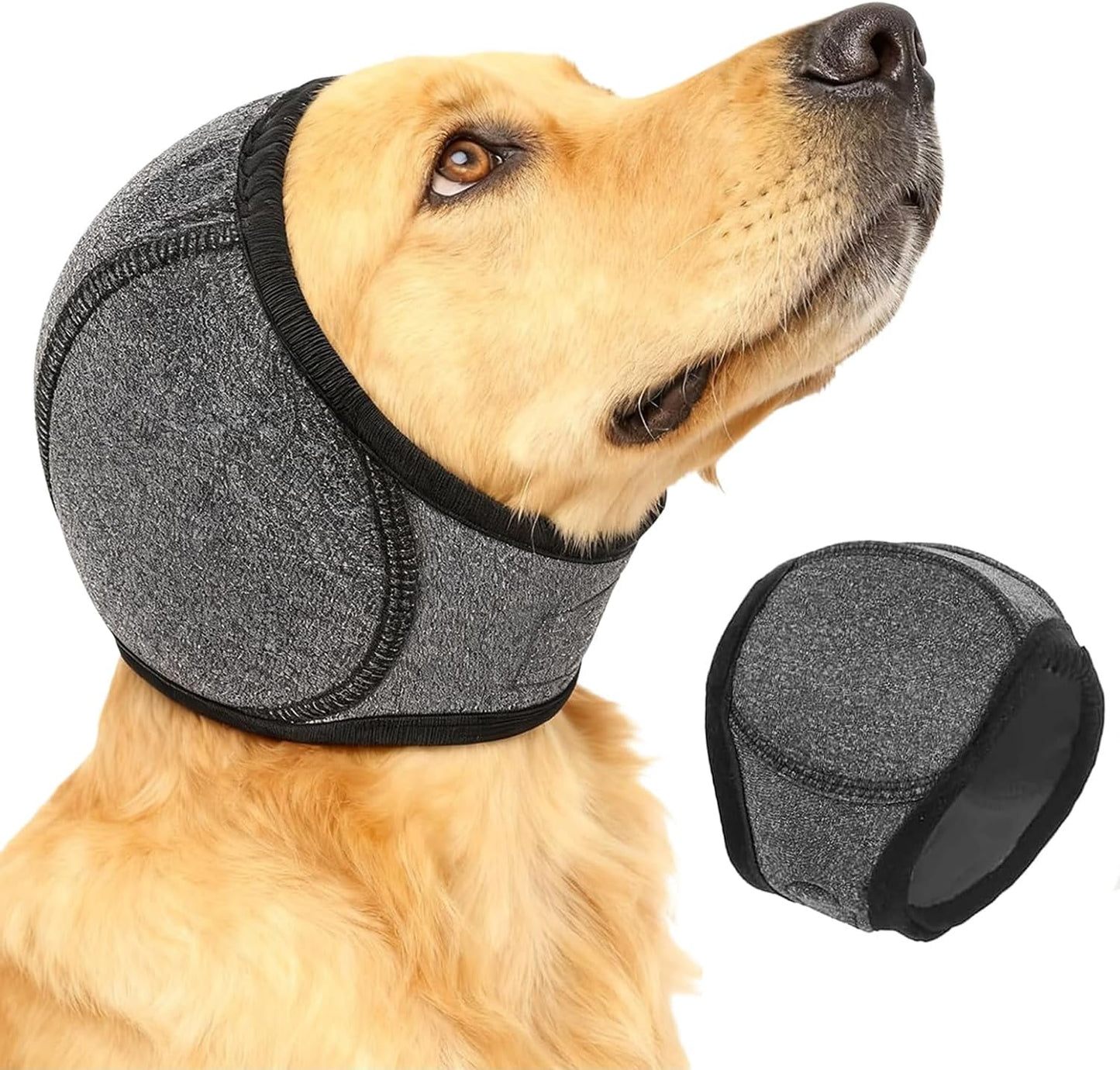 XFSRG dog noise cancelling ear wrap front view on a medium dog