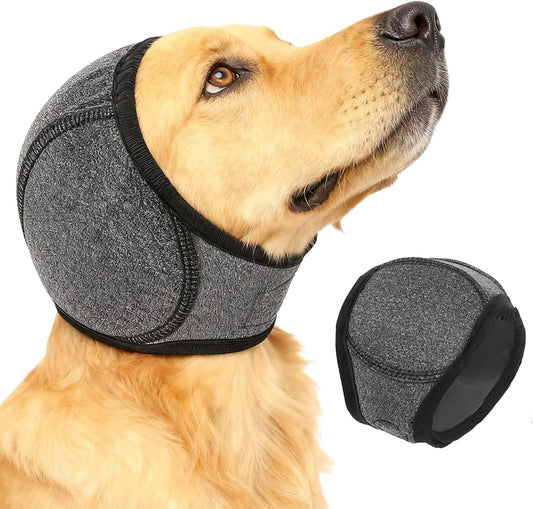 XFSRG dog noise cancelling ear wrap front view on a medium dog