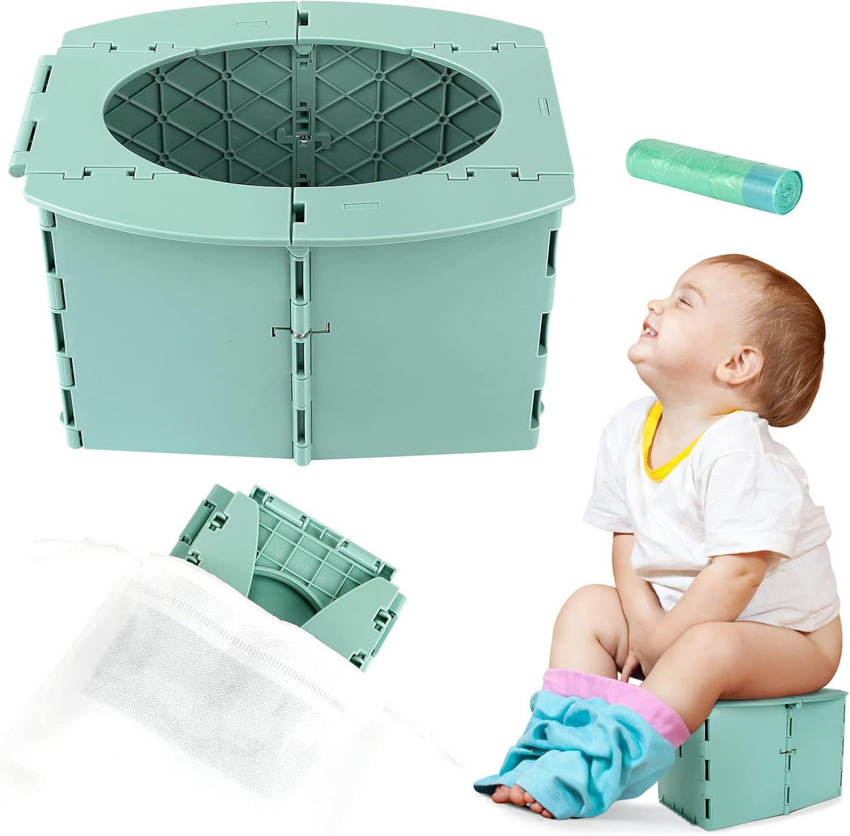 Topincn green foldable portable travel potty for toddlers front view