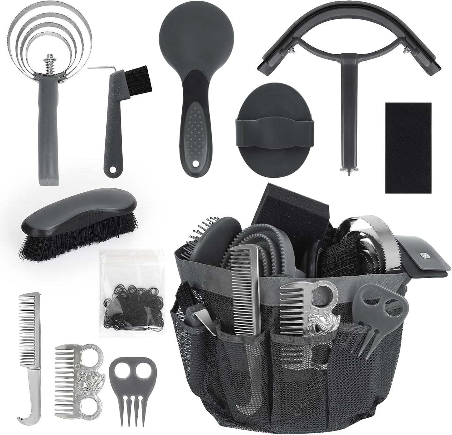 Inoreal horse grooming kit twelve pieces set front view with organizer tote bag