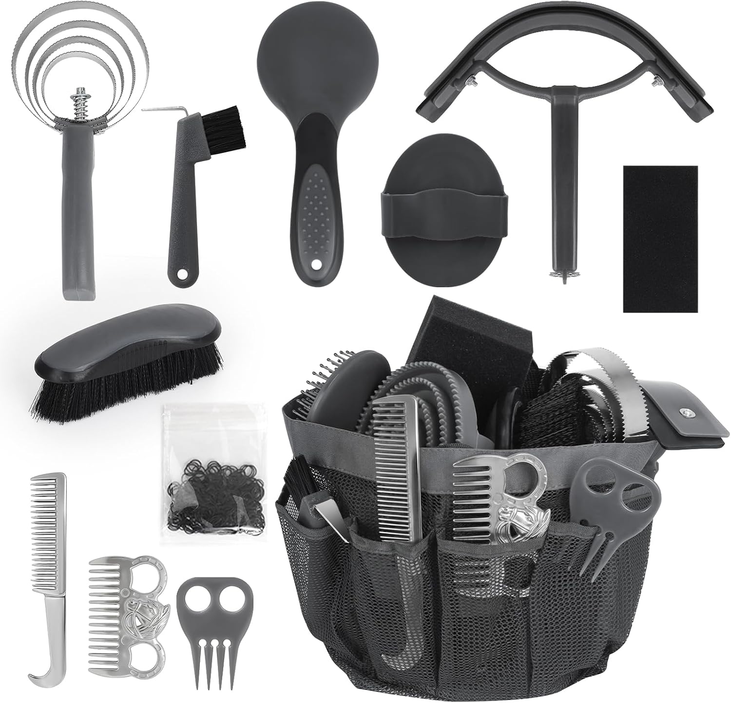 Inoreal horse grooming kit twelve pieces set front view with organizer tote bag