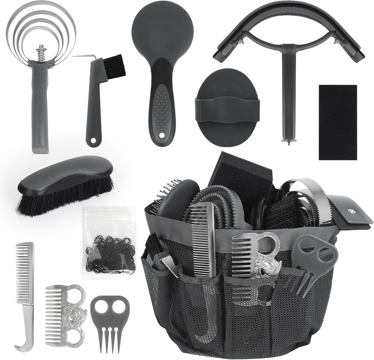 Inoreal horse grooming kit twelve pieces set front view with organizer tote bag