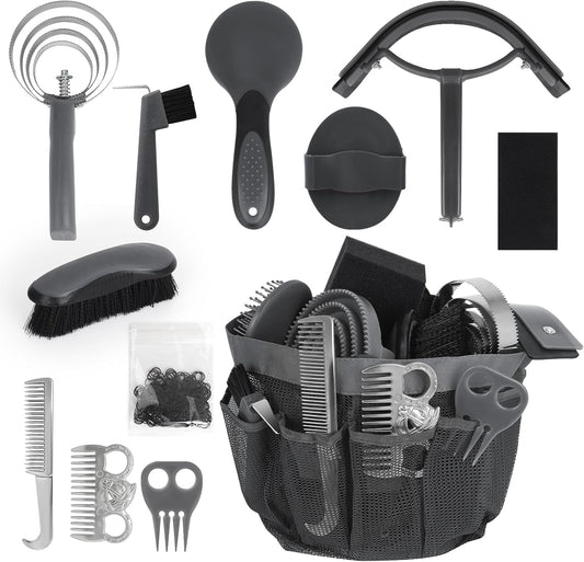 Inoreal horse grooming kit twelve pieces set front view with organizer tote bag