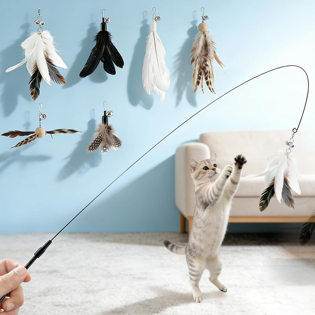 VavoPaw 4-in-1 Interactive Cat Toys for Indoor, Retractable Cat Wand Toy with Feather, Crinkle Paper Refills, Cats Enrichment Toys Teaser Wand for Bored Indoor Adult Cats and Kittens - Image 10