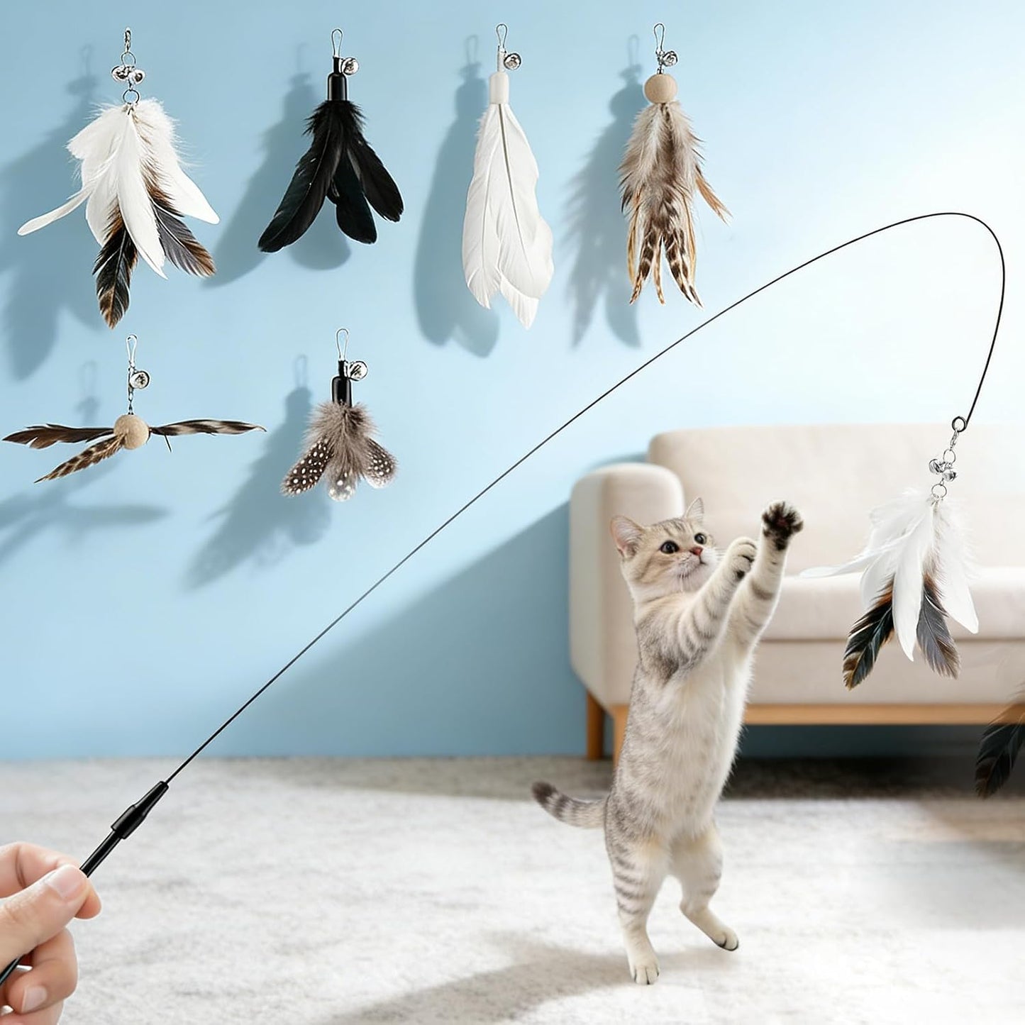 VavoPaw 4-in-1 Interactive Cat Toys for Indoor, Retractable Cat Wand Toy with Feather, Crinkle Paper Refills, Cats Enrichment Toys Teaser Wand for Bored Indoor Adult Cats and Kittens - Image 10