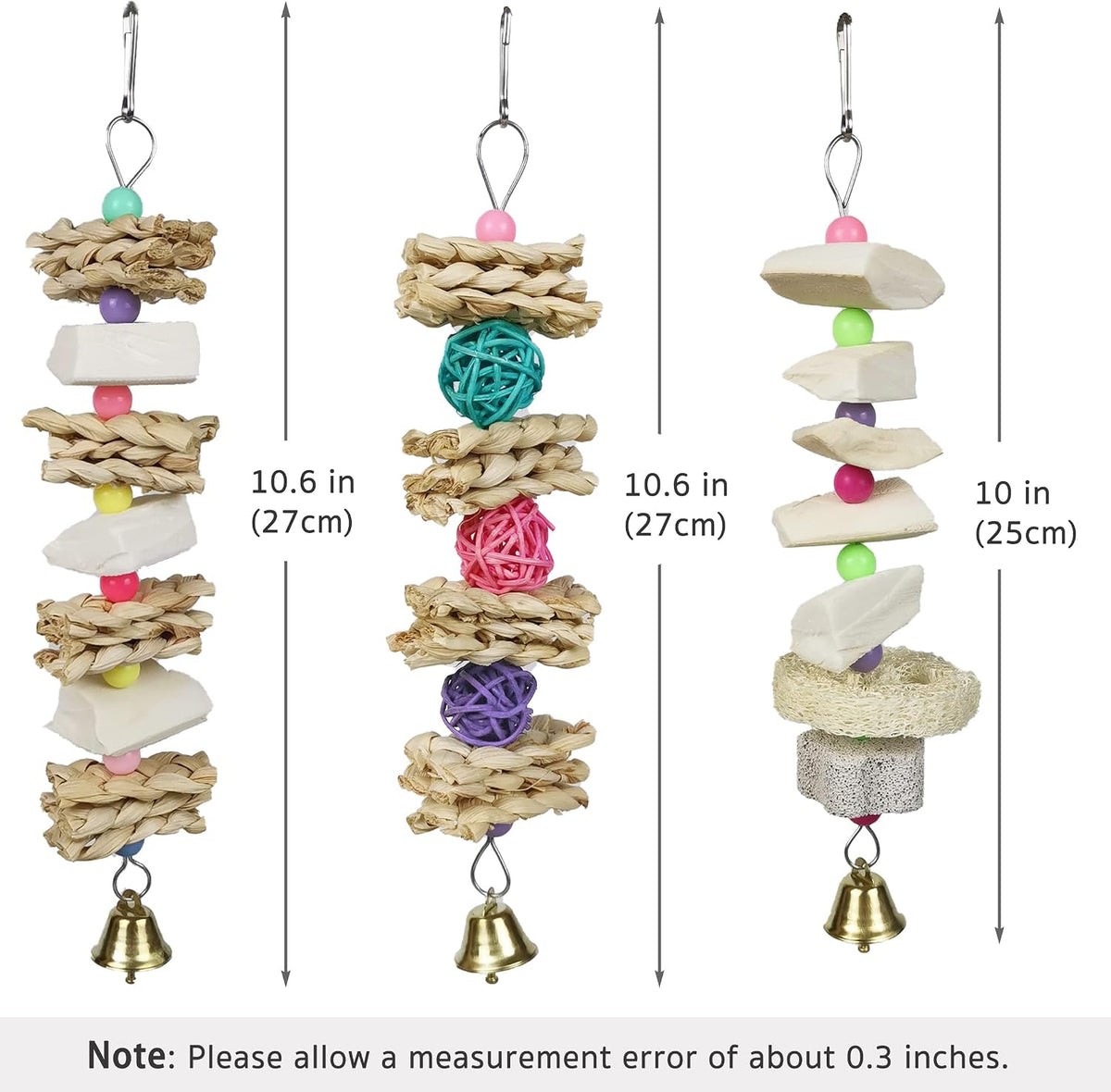 Colorful rattan ball and grass hanging toys for parakeets and budgies