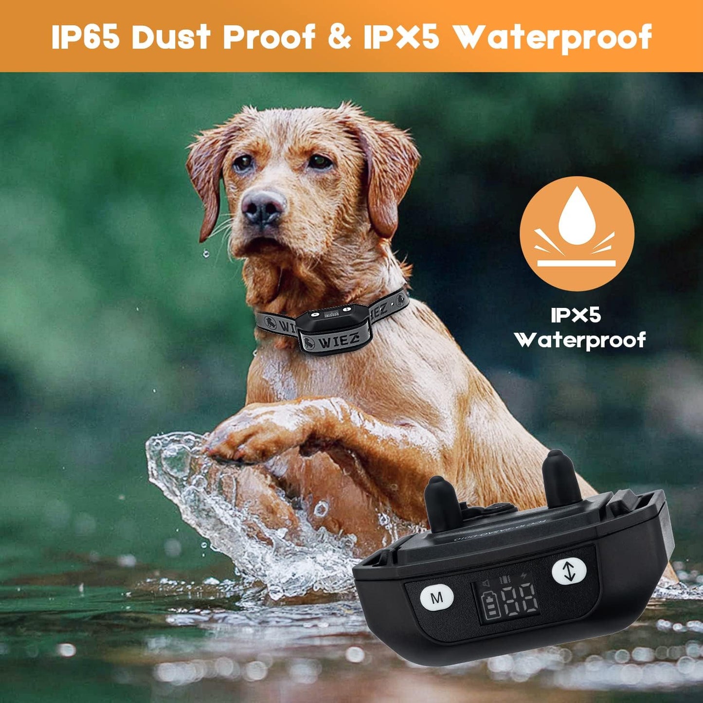 Water-resistant smart pet collar receiver close up view for outdoor training