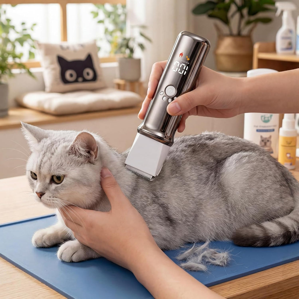 Sidvid cordless cat grooming clipper kit in silver showing front view of the trimmer