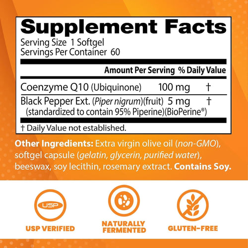 Doctor's Best High Absorption CoQ10 with BioPerine, Gluten Free Naturally Fermented, Heart Health & Energy Production, 100 mg, 60 SoFtgels - Image 2