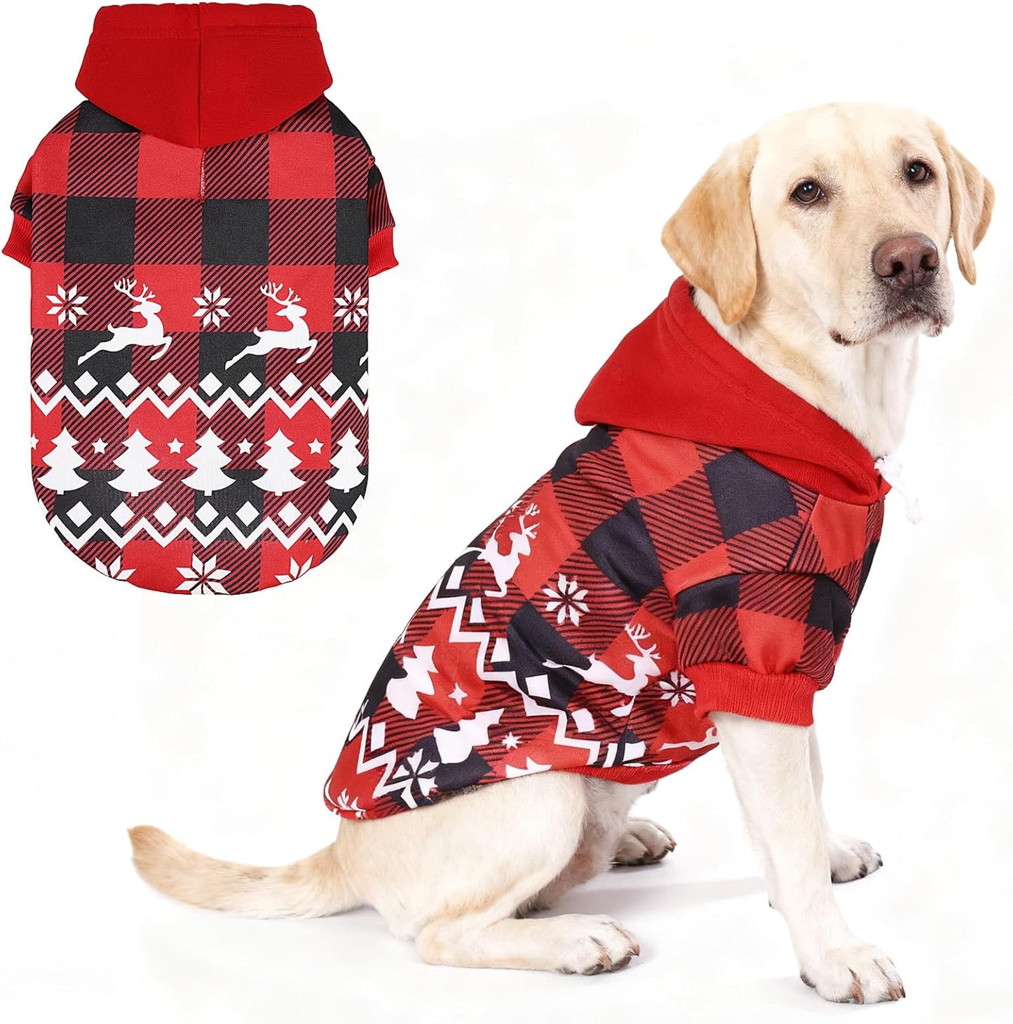KOOLTAIL Plaid Dog Hoodie Pet Clothes Sweater with Hat and Pocket for Small Medium Large Size Dogs, Soft Winter Warm Dog Cold Weather Coat, Fleece Fall Dog Hooded Sweatshirt for Puppy Cats, Red S - Image 11