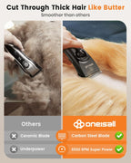 Detachable metal blades being removed from the black Oneisall dog grooming clipper