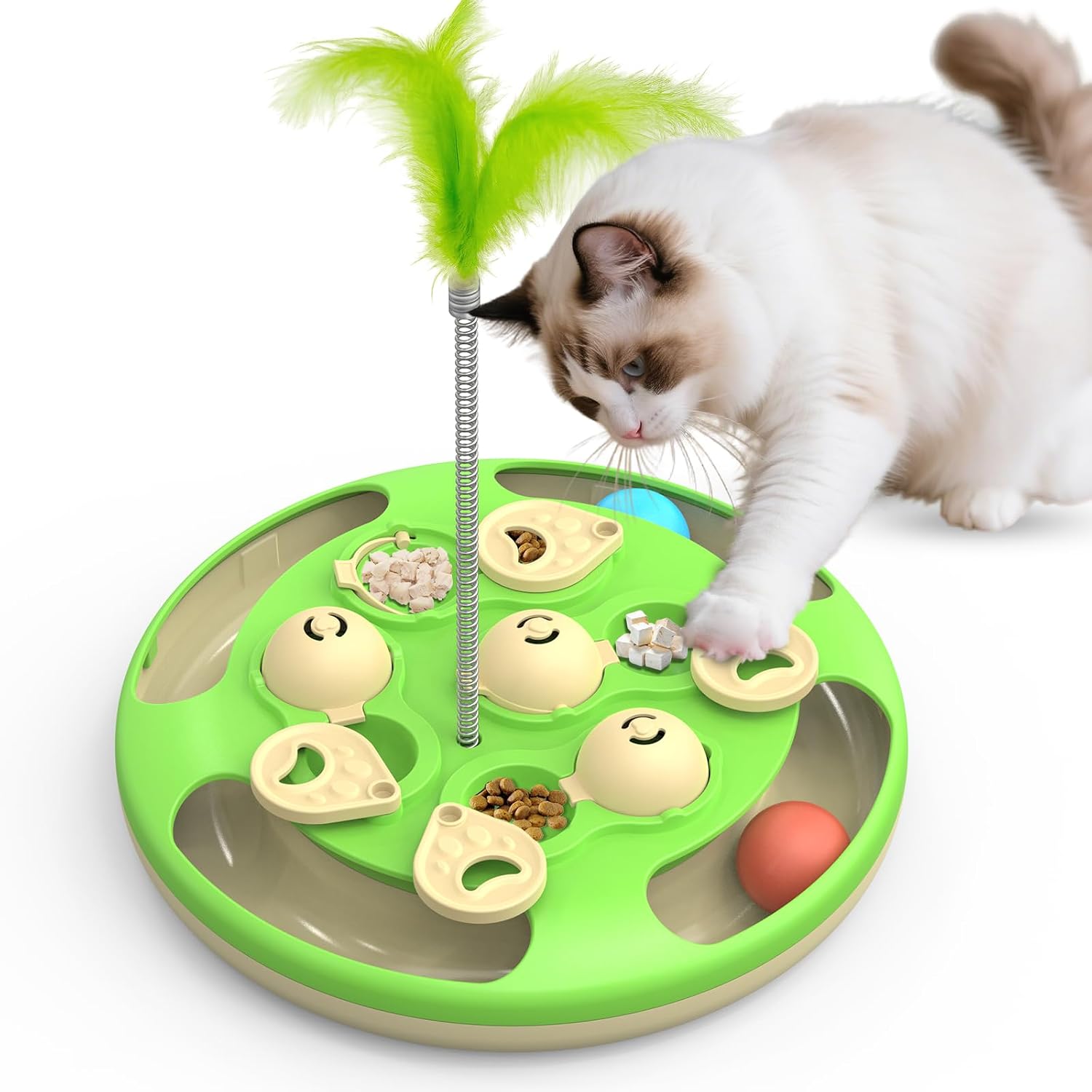 CGBD 3 in 1 cat treat puzzle feeder front view showing green circular maze design