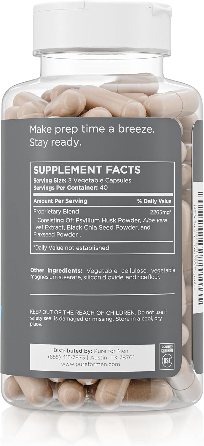 Pure For Men Stay Ready Fiber Supplement nutritional label and ingredients