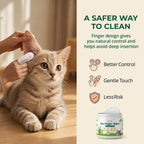 Close up of Dylan's cabin finger wipe on human hand for pet ear cleaning