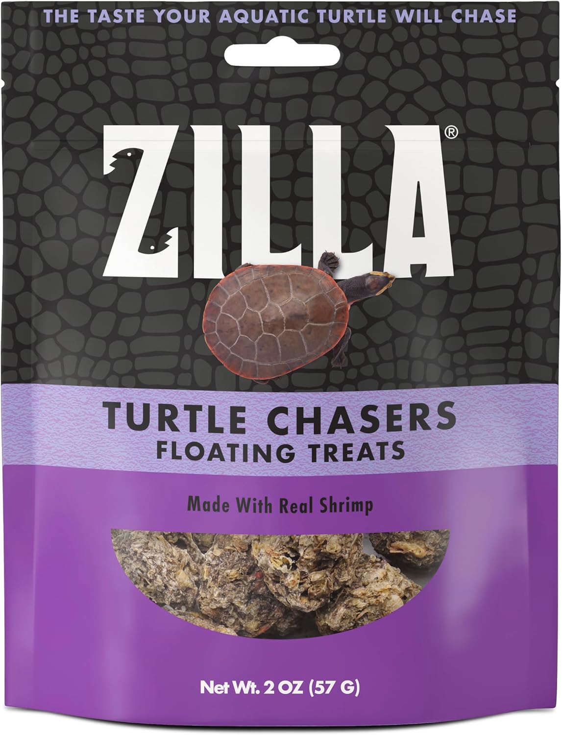 Zilla Turtle Chasers Floating Treats front view packaging of premium reptile snacks.