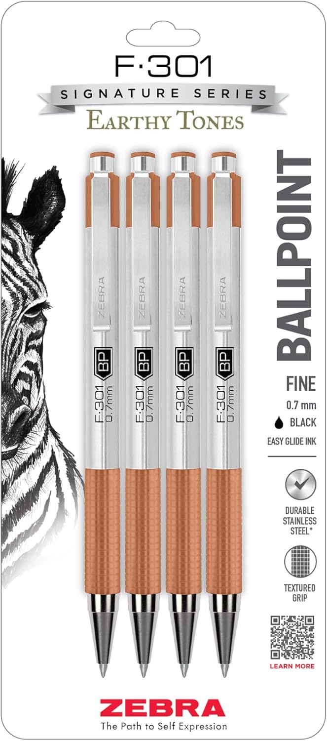 Zebra Pen F-301 Ballpoint Assorted Ink Fine Point 0.7mm Pen, Easy-Glide Ink, Stainless Steel Retractable, Non-Slip Grip, Professional Design, Ideal for Office, Journal and Planner Use, 4-Pack (27104) - Image 14