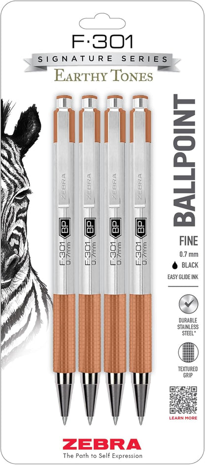 Zebra Pen F-301 Ballpoint Assorted Ink Fine Point 0.7mm Pen, Easy-Glide Ink, Stainless Steel Retractable, Non-Slip Grip, Professional Design, Ideal for Office, Journal and Planner Use, 4-Pack (27104) - Image 14