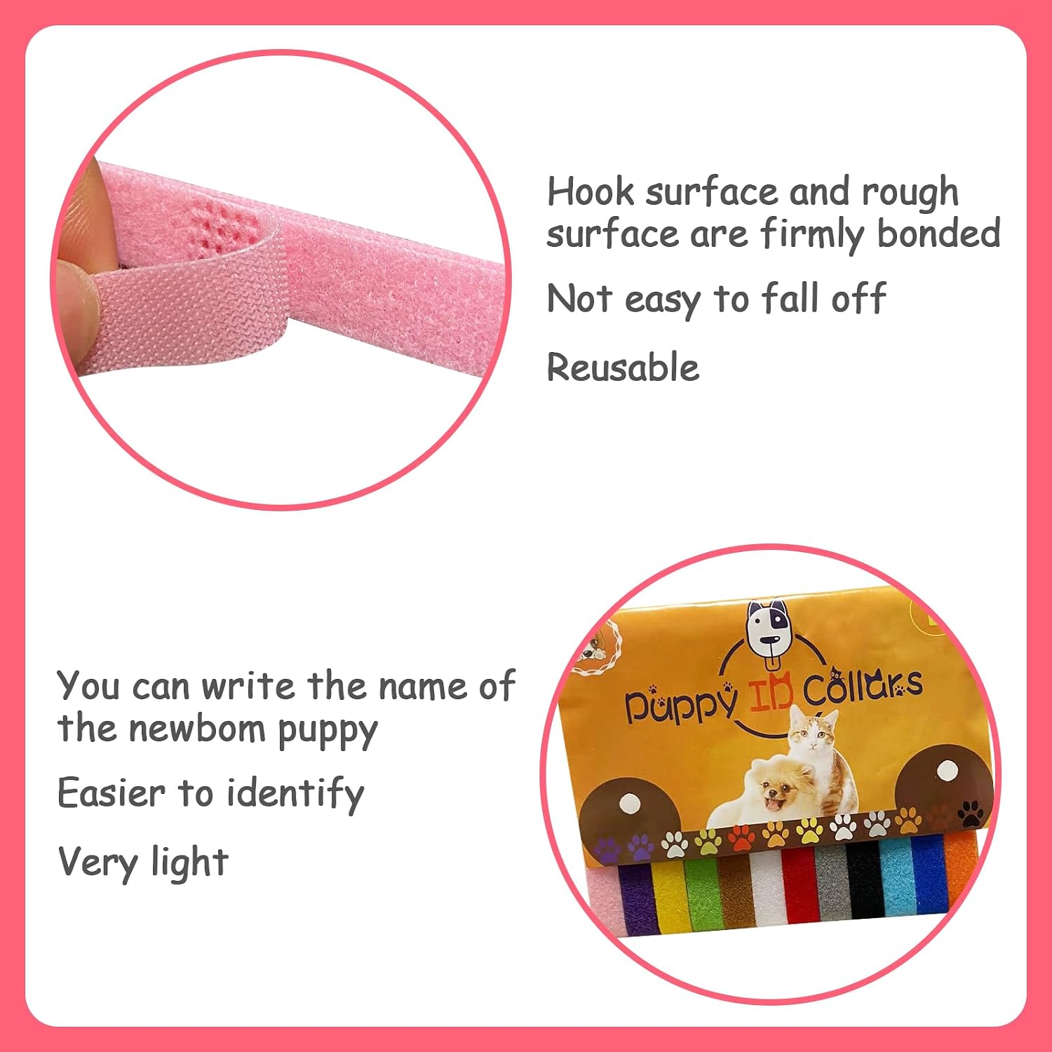 Twelve individual bright color variations of the Bilkeru puppy ID belt pack for easy tracking.