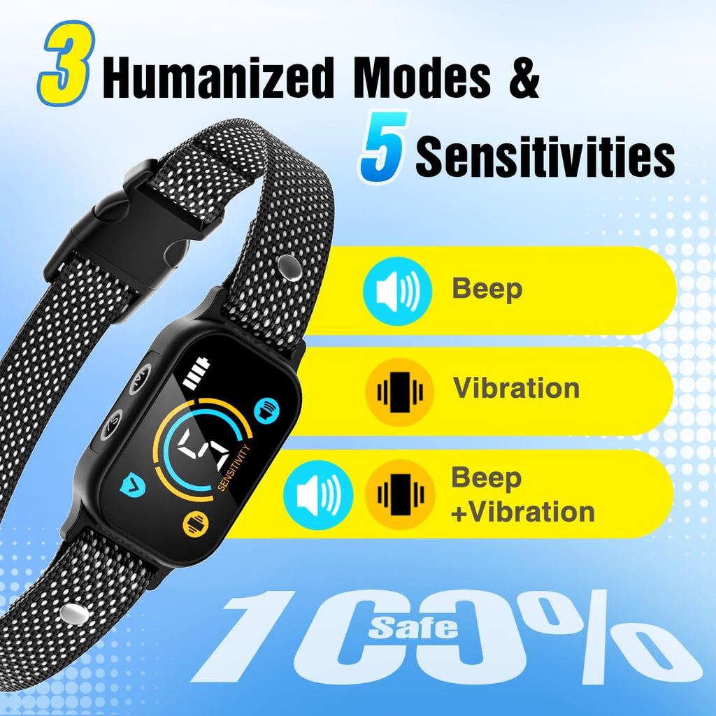 Ianciu dog bark collar showing sensitivity display