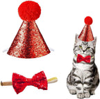 Christmas Pet Party Jazz Hat and Blingbling Bow Tie Breakaway Collar Set, Adjustable Headband for Kitten Puppy Small Dogs Cats (01 Light Blue) - Image 9