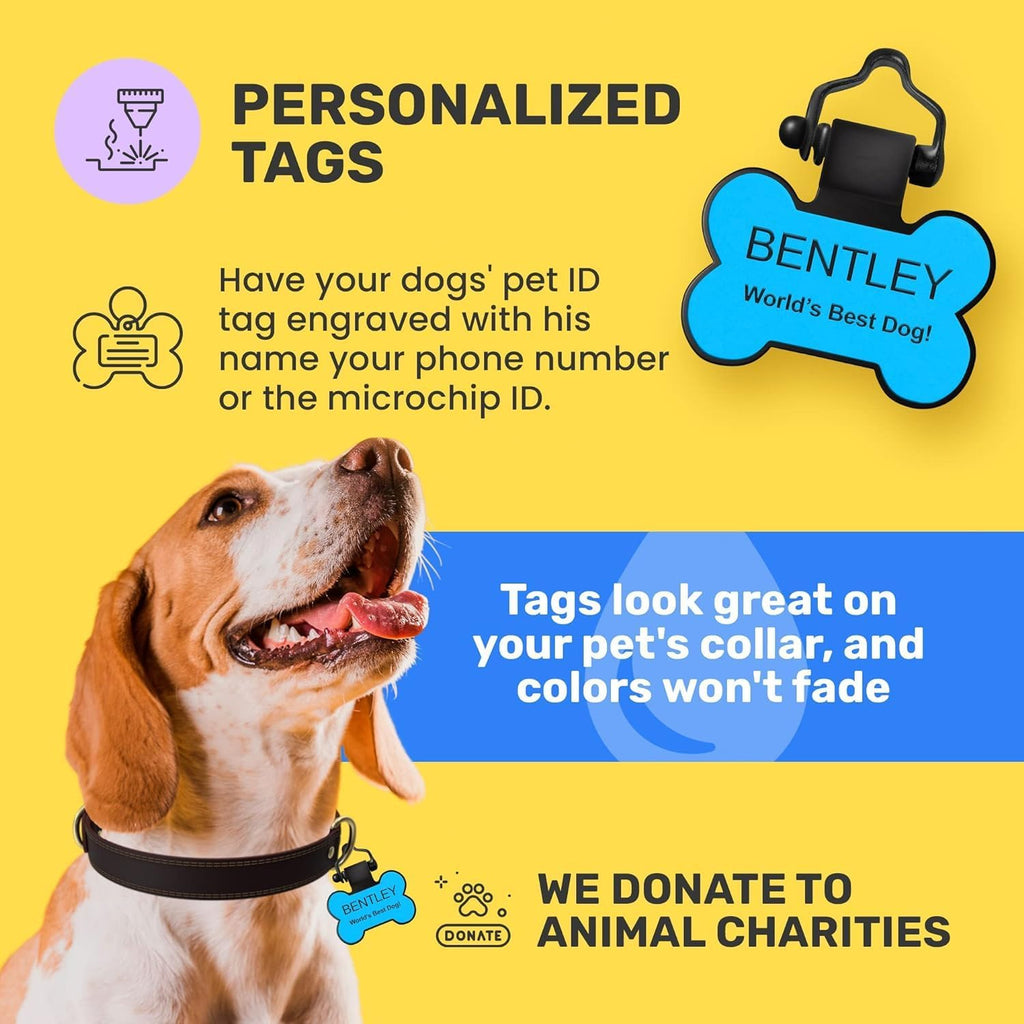 Blue bone shaped soundless pet identification tag close up