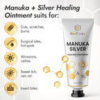 M Manuka Vet pet wound gel packaging displaying 500 plus MGO and 55 PPM colloidal silver details