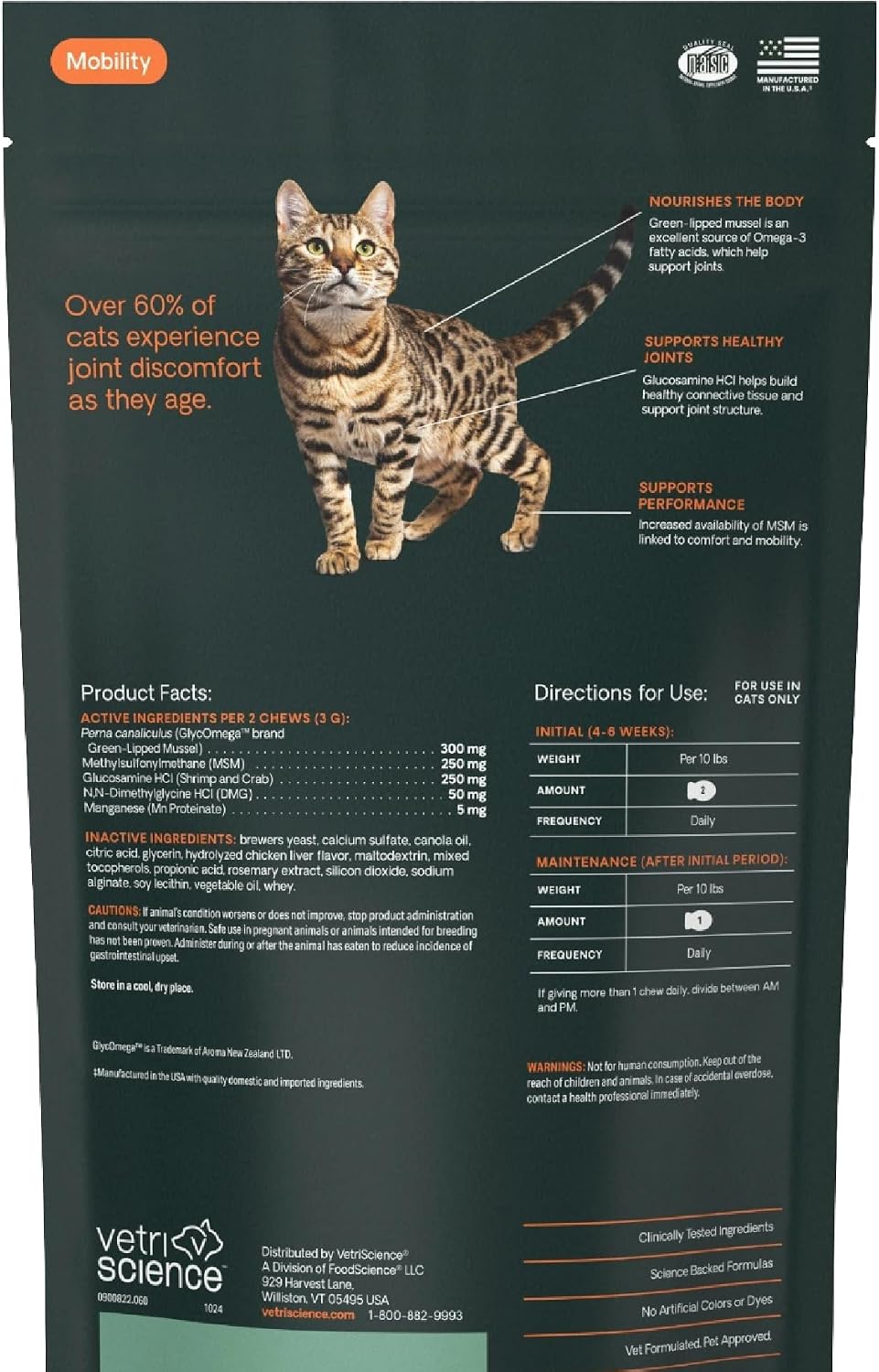 VetriScience Healthy Hip & Joint Chews, GlycoFlex Glucosamine and Green-Lipped Mussel Joint Support Supplement for Cats, Promote Mobility and Protect Joints, Chicken, 60 Count - Image 13