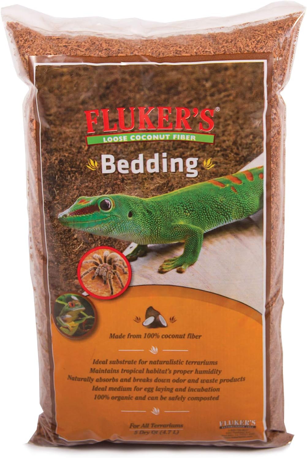 Fluker's Loose Coconut Fiber Bedding front view package of premium reptile substrate.