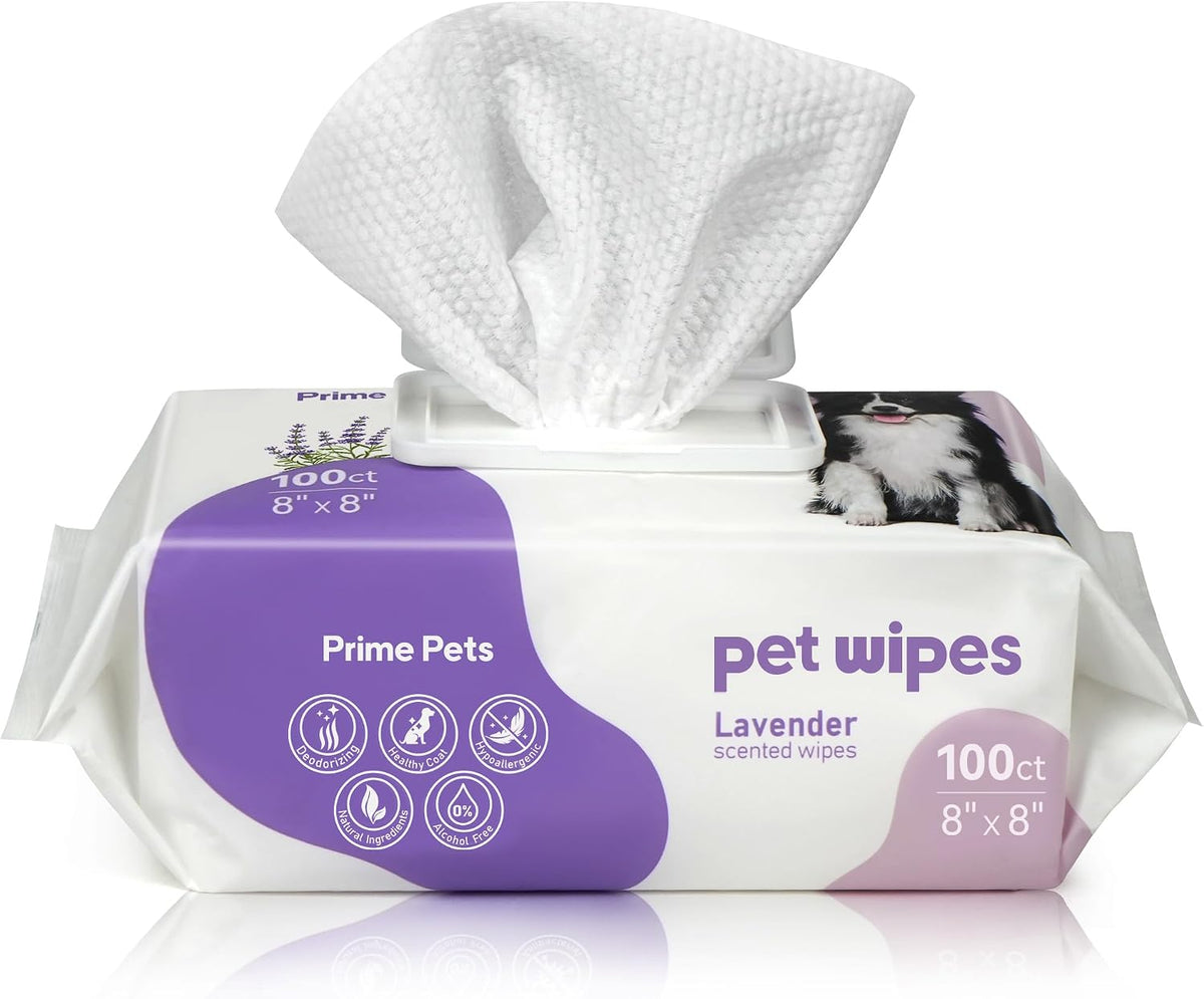 Back label of PrimePets dog wipes displaying the complete plant based ingredient list.