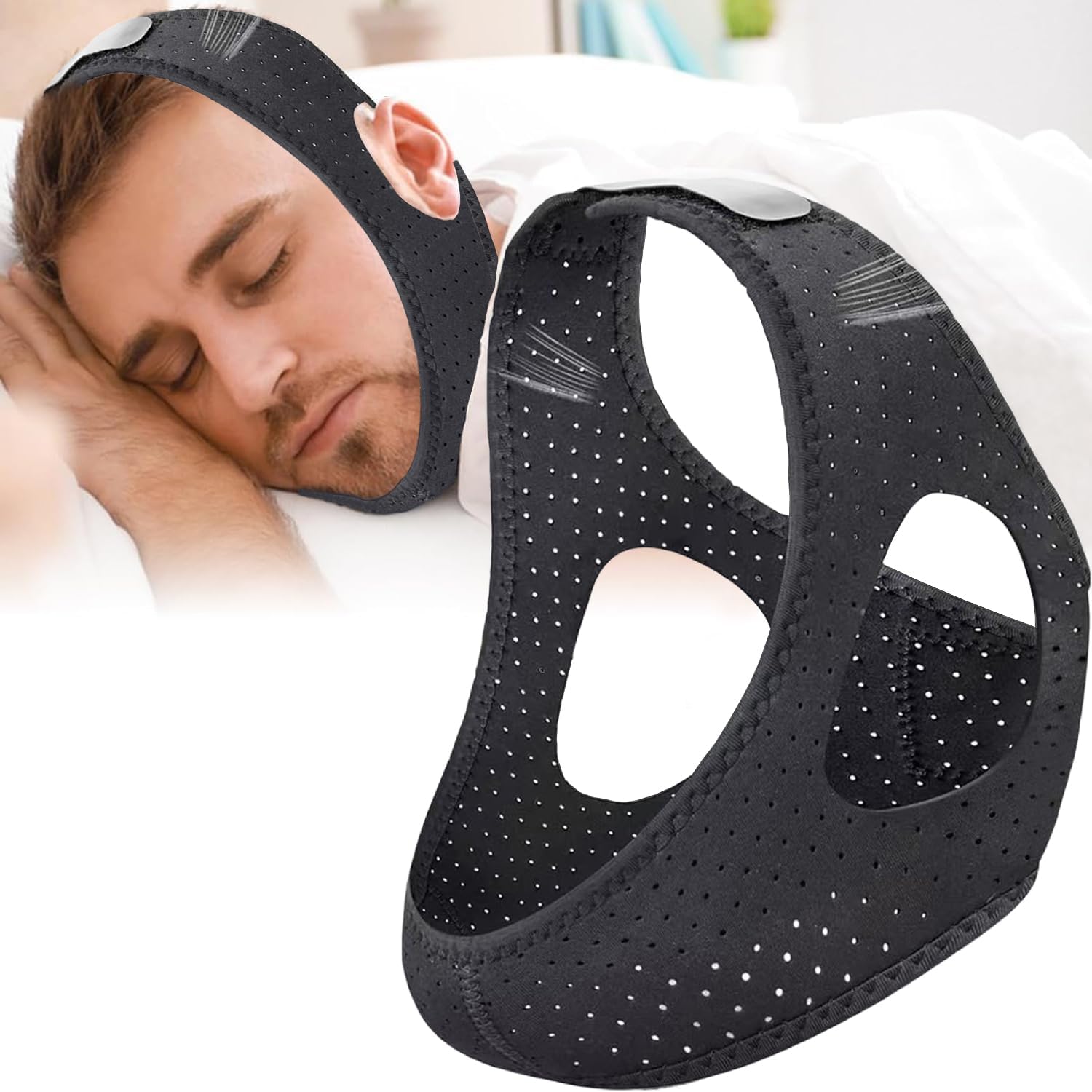 Dizywiee Anti Snoring Chin Strap front view showing adjustable breathable mesh design.