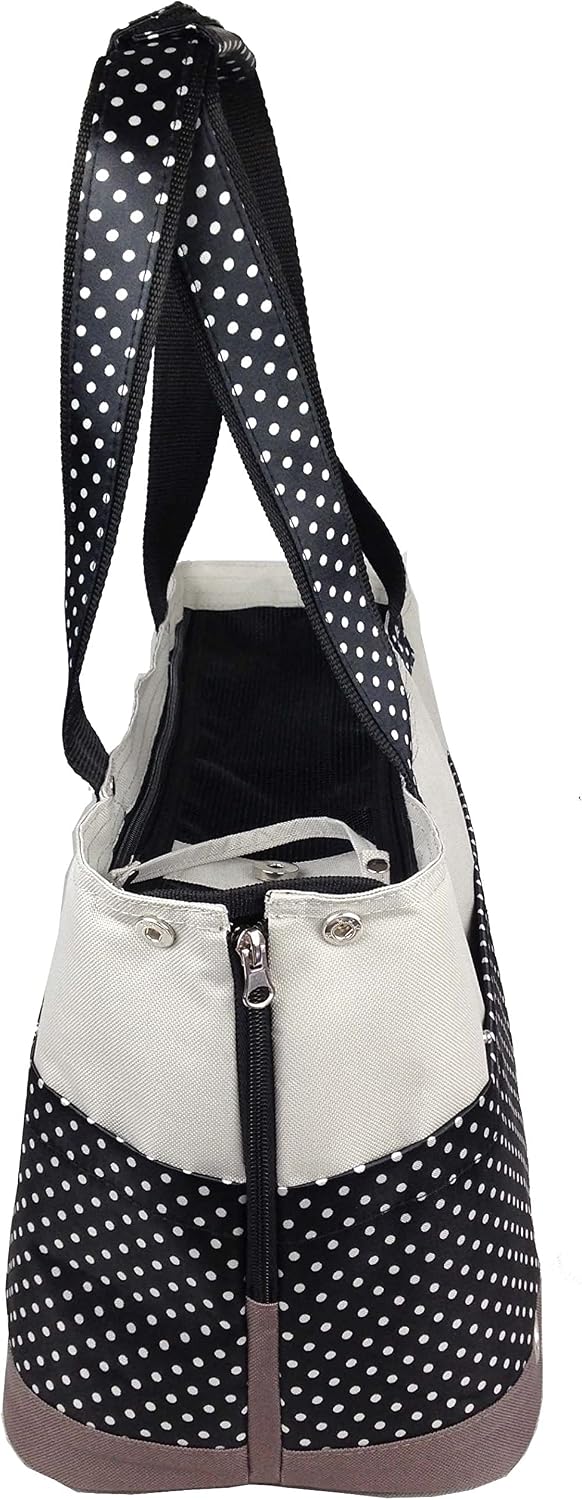 Pet Life dog carrier with mesh sunroof and polka dot pattern