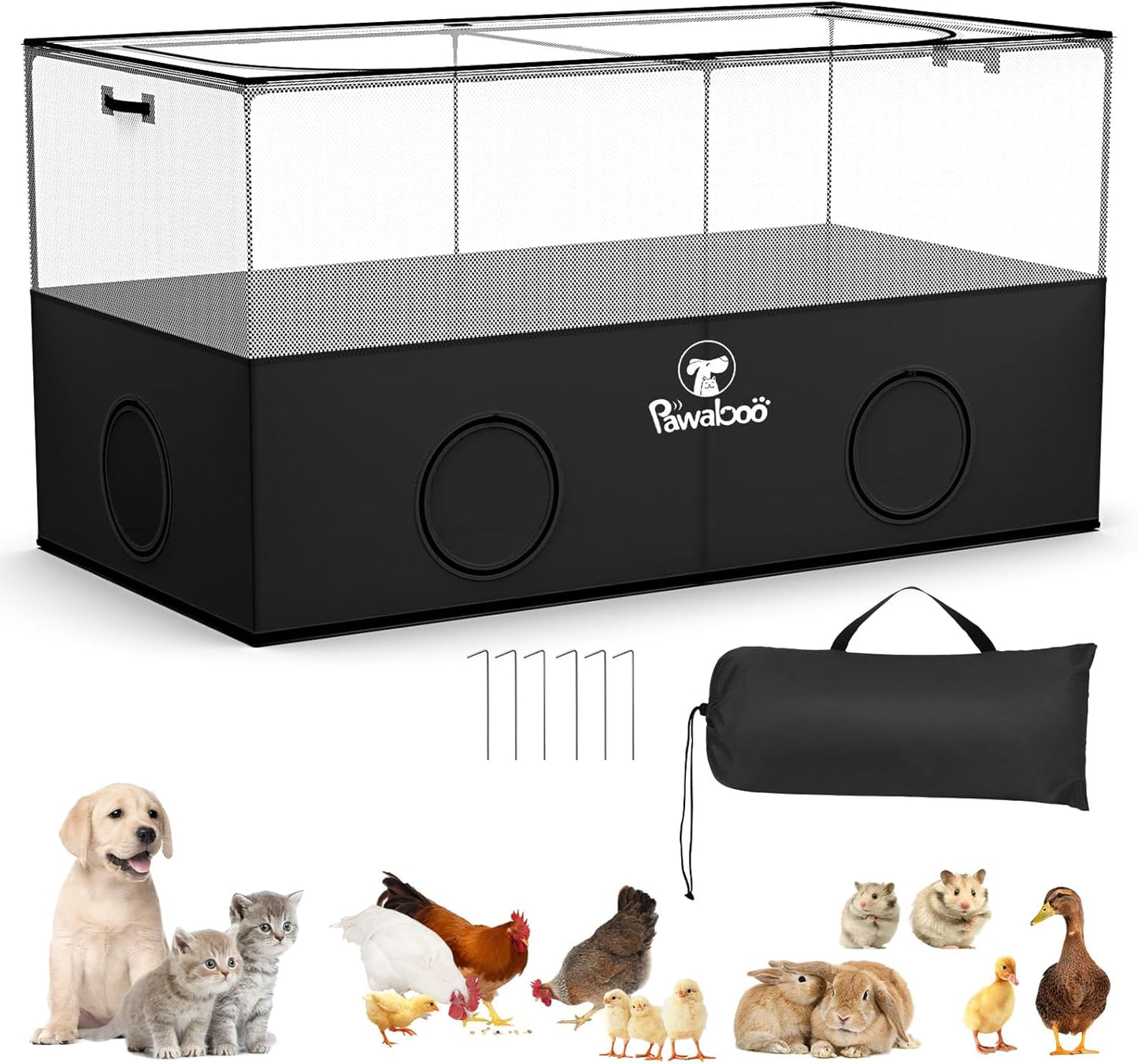 Pawaboo Small Animal Playpen, Foldable Pet Playpen Cage Tent for Puppy Kitten Guinea Pig Rabbit Chicken Hamster Indoor Outdoor Use, Pet Fence with Breathable Mesh Wall and Bottom, Black - Image 1
