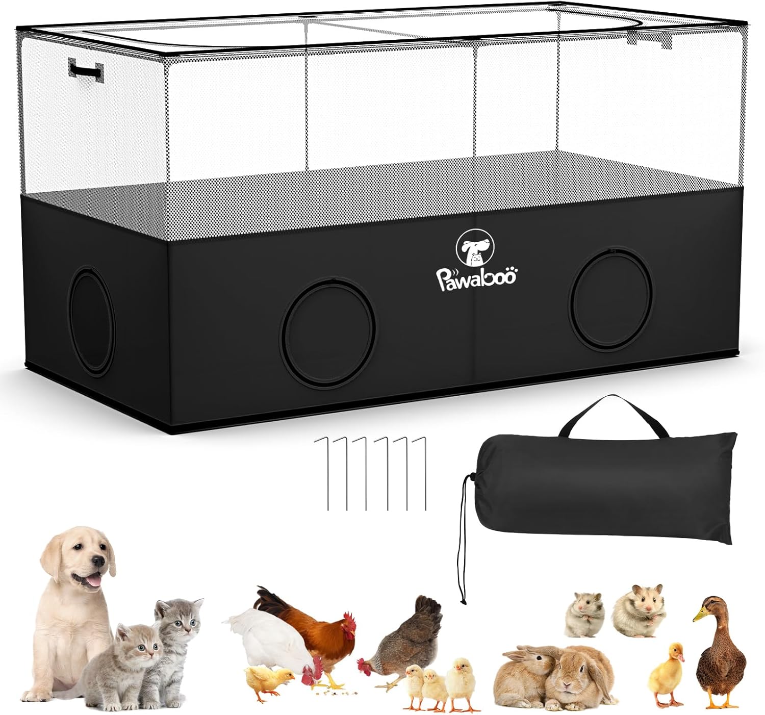 Pawaboo Small Animal Playpen, Foldable Pet Playpen Cage Tent for Puppy Kitten Guinea Pig Rabbit Chicken Hamster Indoor Outdoor Use, Pet Fence with Breathable Mesh Wall and Bottom, Black - Image 1