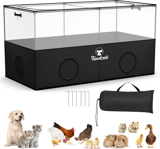 Pawaboo Small Animal Playpen, Foldable Pet Playpen Cage Tent for Puppy Kitten Guinea Pig Rabbit Chicken Hamster Indoor Outdoor Use, Pet Fence with Breathable Mesh Wall and Bottom, Black - Image 1