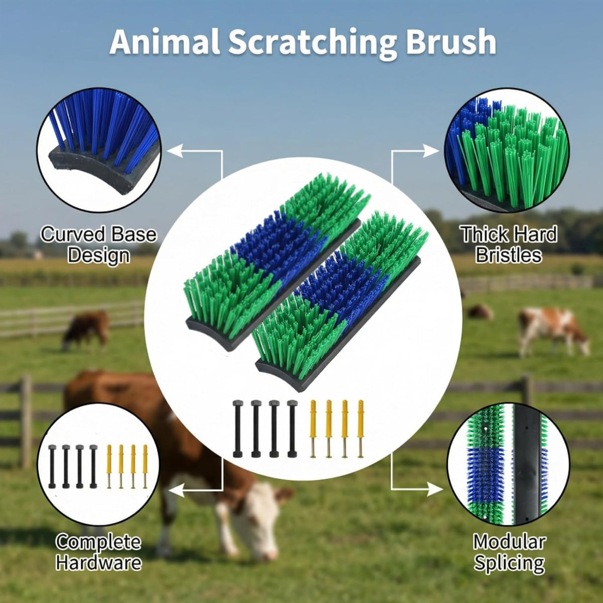 Two pack green REVAXUP livestock scratching pads laid out flat with installation accessories.