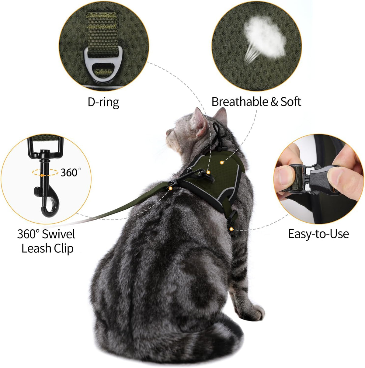 High visibility reflective safety strip details on a pet harness